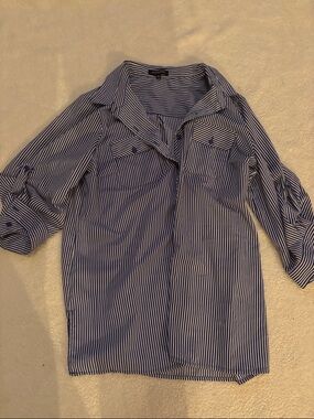 Notations Blue and White Striped Blouse